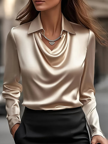 Women'S Long-Sleeve Satin Blouse with a Flowing Collar for Spring And Autumn