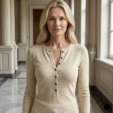 American women’s long-sleeve slim-fit T-shirt with half-open collar for autumn/winter