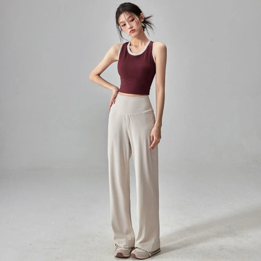 Women’s high-waist loose straight sports pants for running and training