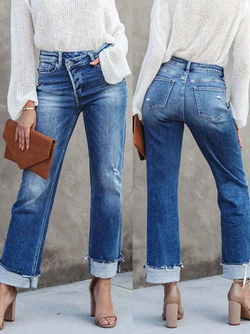 Classic women’s blue mid-rise wide-leg jeans