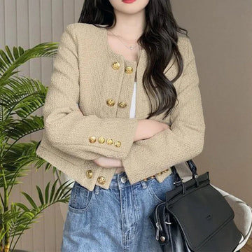 Women’s spring/autumn double-breasted round-neck jacket