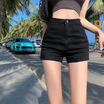 Summer women’s high-waist black slim-fit “Spicy Girl” shorts