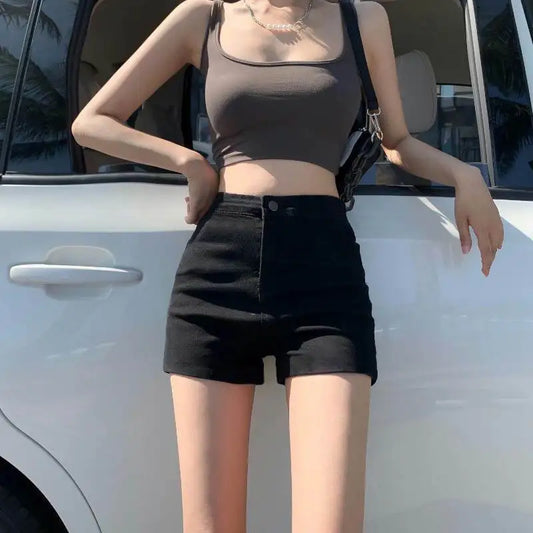 Summer women’s high-waist black slim-fit “Spicy Girl” shorts