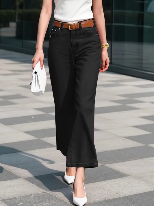 New women’s black wide-leg stretch jeans