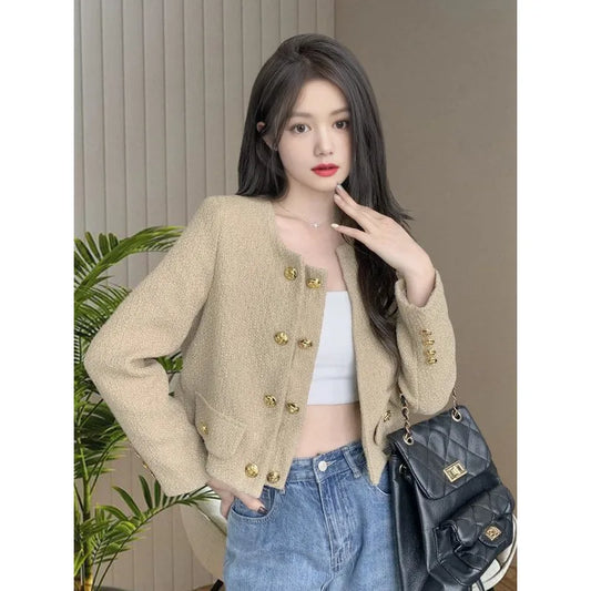 Women’s spring/autumn double-breasted round-neck jacket