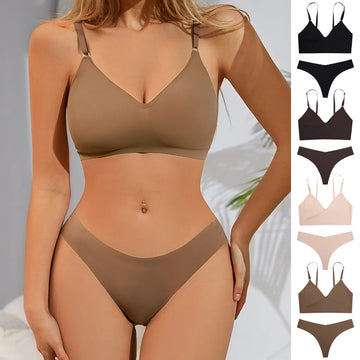 Women’s Seamless V-Neck Wireless Lingerie Set with Panties