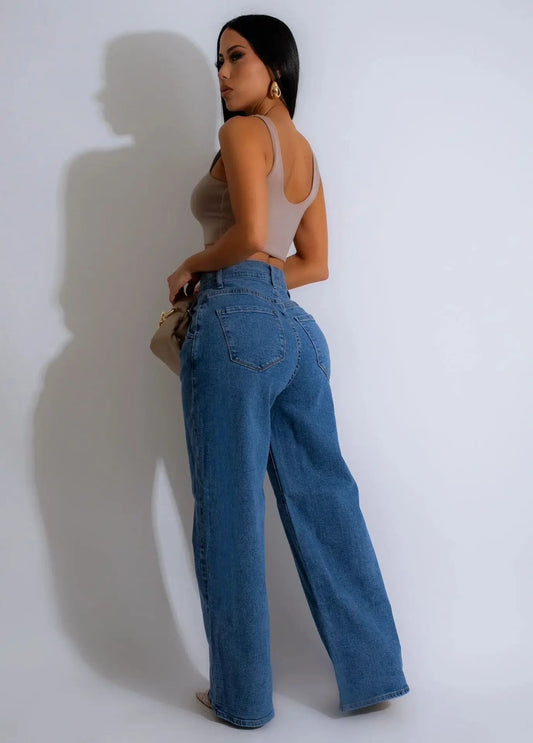 Women’s Long Jeans, Denim, Wide-Leg, Slim Fit, Casual