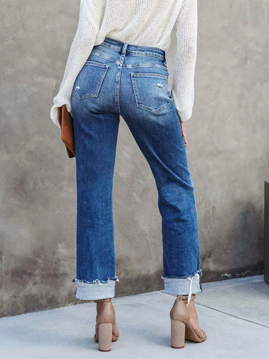 Classic women’s blue mid-rise wide-leg jeans