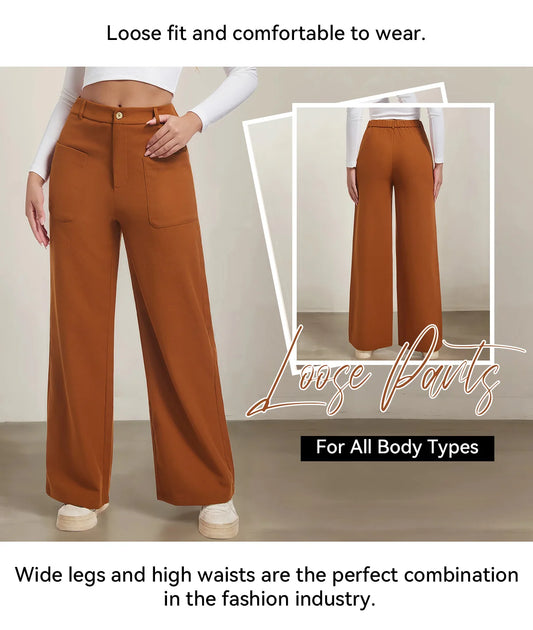 High-waist wide-leg women’s pants with front button and pockets